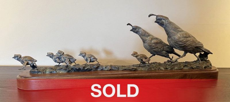Ken Rowe Cheap Transportation quail family wildlife bronze sculpture sold