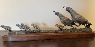Ken Rowe Cheap Transportation quail family wildlife bronze sculpture