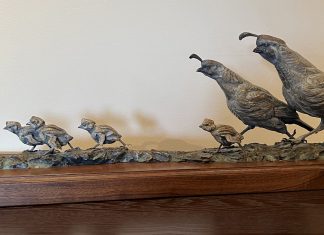 Ken Rowe Cheap Transportation quail family wildlife bronze sculpture