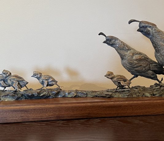Ken Rowe Cheap Transportation quail family wildlife bronze sculpture