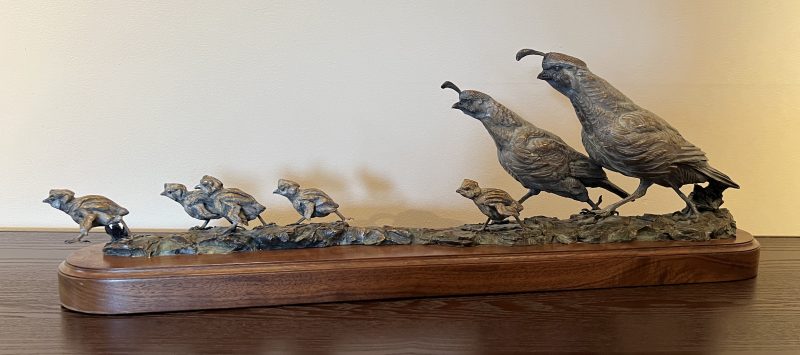 Ken Rowe Cheap Transportation quail family wildlife bronze sculpture