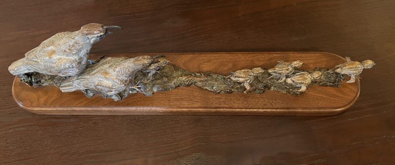 Ken Rowe Cheap Transportation quail family wildlife bronze sculpture top