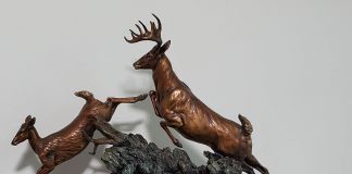 Ken Rowe Flags Of Danger elk wildlife sculpture action bronze