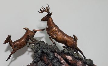 Ken Rowe Flags Of Danger elk wildlife sculpture action bronze