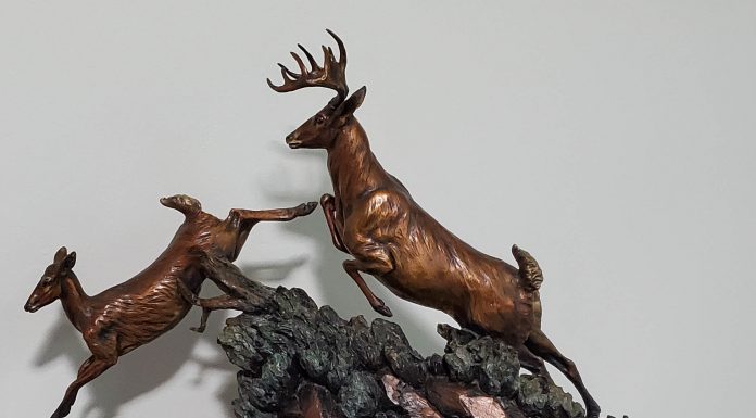 Ken Rowe Flags Of Danger elk wildlife sculpture action bronze