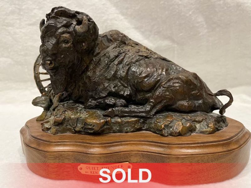 Ken Rowe Quiet Thunder buffalo bison wagon wheel western bronze wildlife sculpture sold