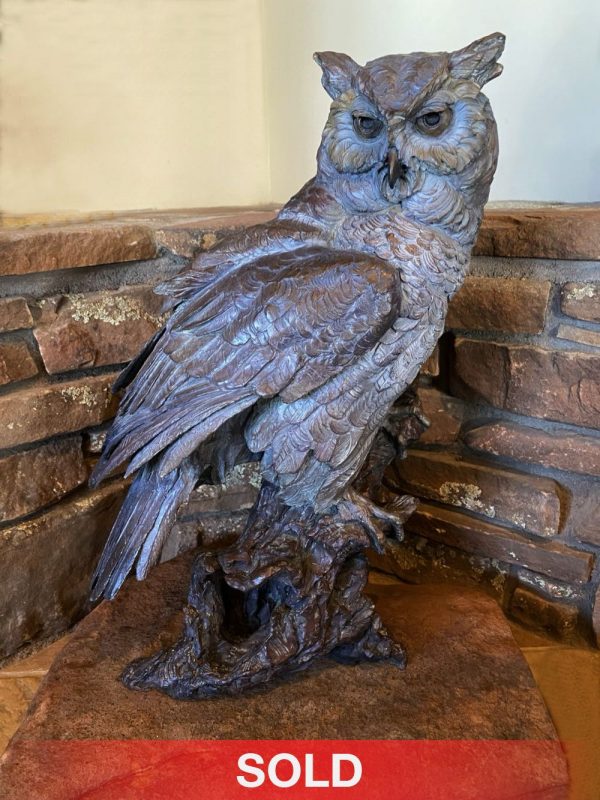 Ken Rowe Scholar Of The Moon owl wildlife sculpture bronze sold