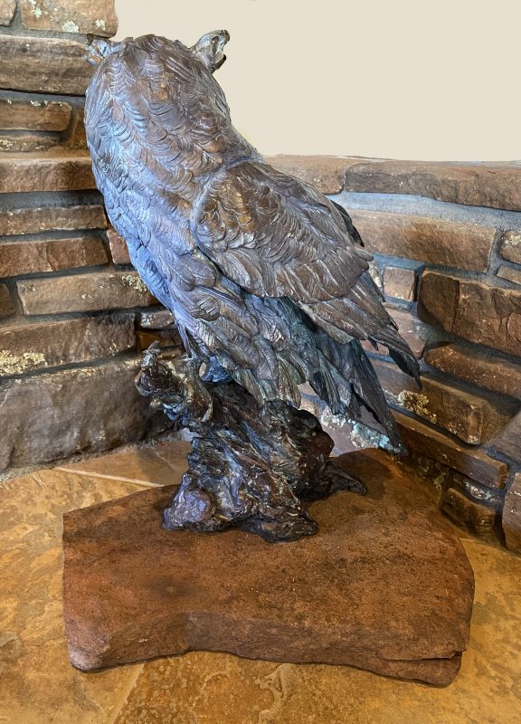Ken Rowe Scholar Of The Moon owl wildlife sculpture bronze back