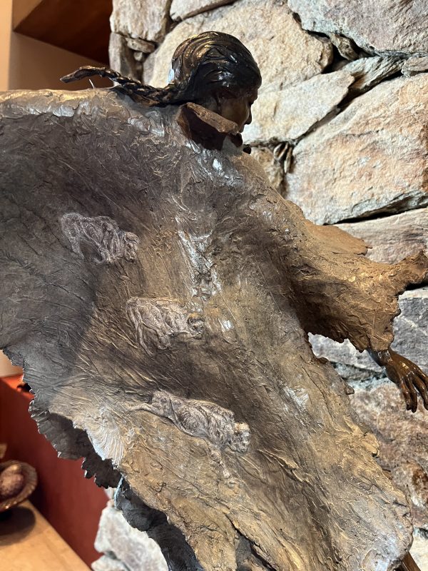 Ken Rowe White Buffalo Calf Woman Native American Indian figure figurative buffalo wildlife western bronze sculpture close