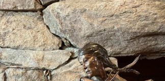 Ken Rowe White Buffalo Calf Woman Native American Indian figure figurative buffalo wildlife western bronze sculpture close