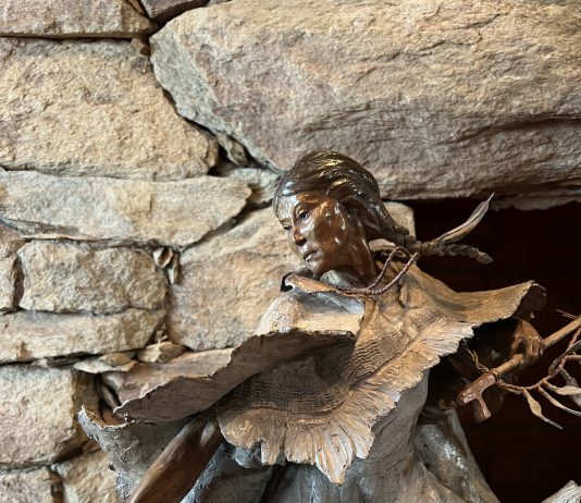 Ken Rowe White Buffalo Calf Woman Native American Indian figure figurative buffalo wildlife western bronze sculpture close