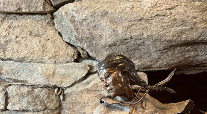 “White Buffalo Calf Woman” Ken Rowe Ken Rowe White Buffalo Calf Woman Native American Indian figure figurative buffalo wildlife western bronze sculpture close