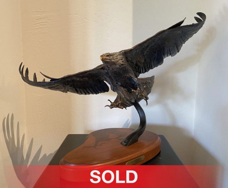 Ken Rowe Wind Storm eagle in flight wildlife bird bronze sculpture sold