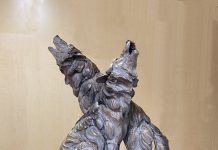 Ken Rowe Howling Wind wolves wolf bark barking howl wildlife bronze sculpture