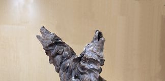 Ken Rowe Howling Wind wolves wolf bark barking howl wildlife bronze sculpture