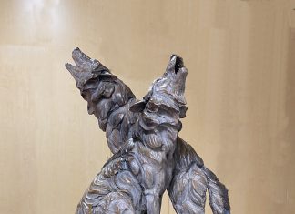 Ken Rowe Howling Wind wolves wolf bark barking howl wildlife bronze sculpture