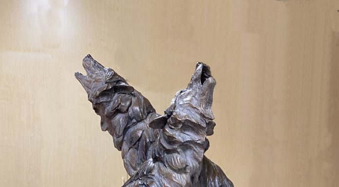 Ken Rowe Howling Wind wolves wolf bark barking howl wildlife bronze sculpture