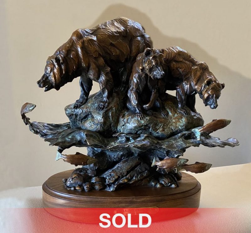 Ken Rowe Making Ends Meat bear grizzly salmon fish river water stream brook wildlife bronze sculpture sold