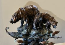 Ken Rowe Making Ends Meat bear grizzly salmon fish river water stream brook wildlife bronze sculpture