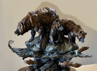 Ken Rowe Making Ends Meat bear grizzly salmon fish river water stream brook wildlife bronze sculpture