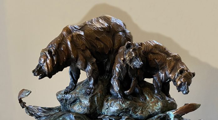 Ken Rowe Making Ends Meat bear grizzly salmon fish river water stream brook wildlife bronze sculpture