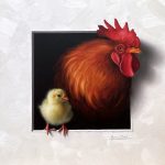 Marina Dieul Fier Papa Proud Dad rooster chick chicken farm ranch western oil painting