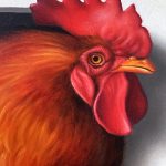 Marina Dieul Fier Papa Proud Dad rooster chick chicken farm ranch western oil painting close up rooster