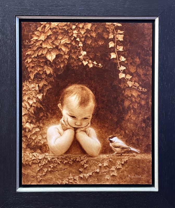 Marina Dieul La Petite Nonette child bird fantasy figure figurative oil painting framed