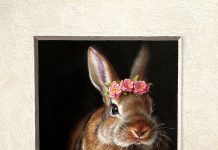 Marina Dieul Lapin 43 rabbit hare bunny western wildlife oil painting flower rose crown