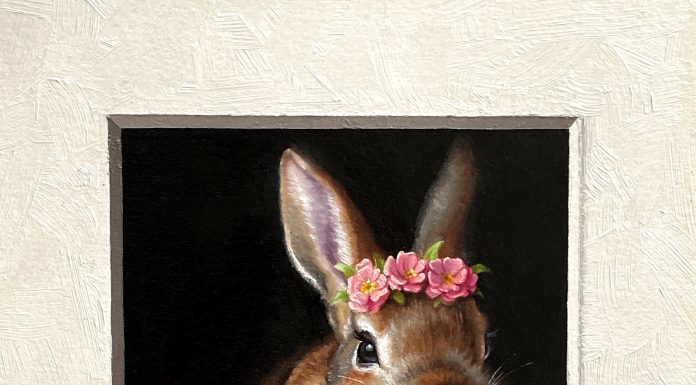 Marina Dieul Lapin 43 rabbit hare bunny western wildlife oil painting flower rose crown