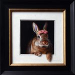 Marina Dieul Lapin 43 rabbit hare bunny western wildlife oil painting framed flower rose crown