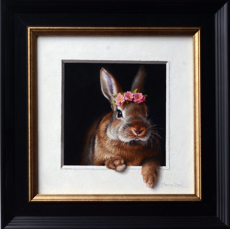Marina Dieul Lapin 43 rabbit hare bunny western wildlife oil painting framed