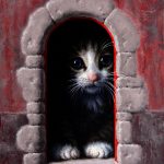 Marina Dieul Mamzelle-Leonie cat doorway oil painting