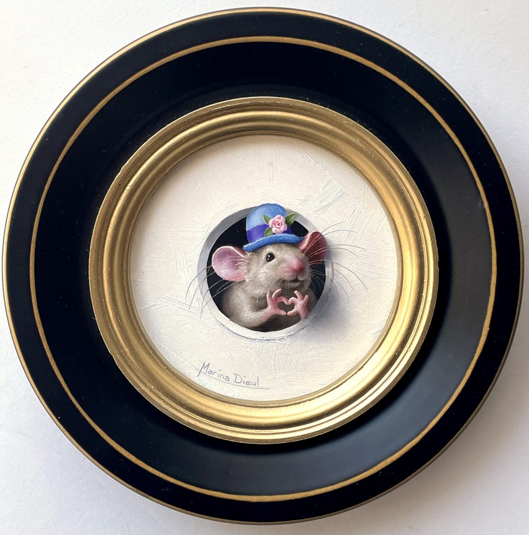 Marina Dieul Petite Souris little mouse wildlife trompe l'oeil oil painting framed