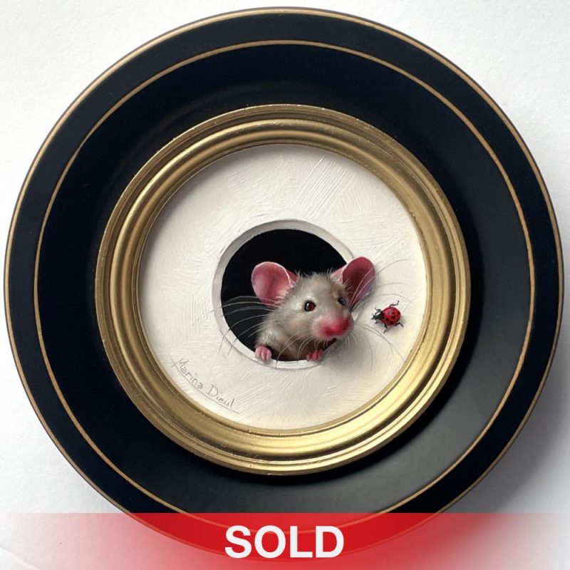 Marina Dieul Petite Souris little mouse wildlife trompe l'oeil oil painting framed sold