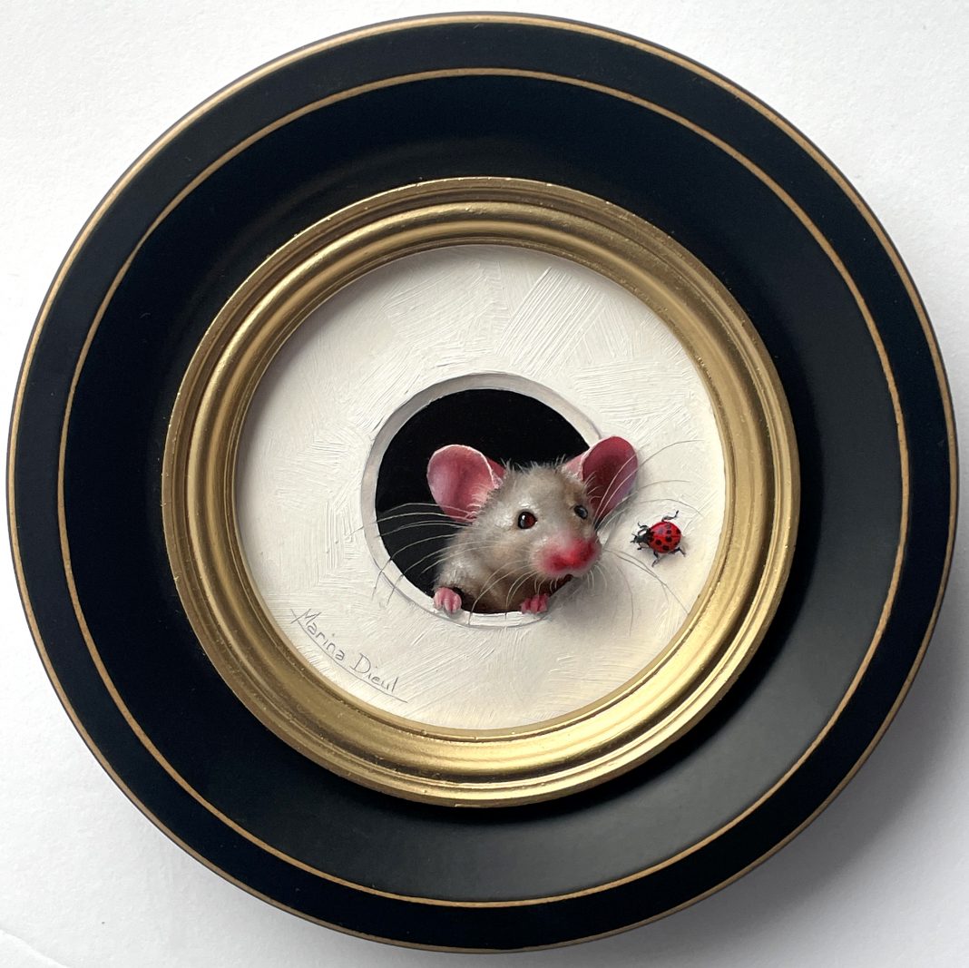 Marina Dieul Petite Souris little mouse wildlife trompe l'oeil oil painting framed