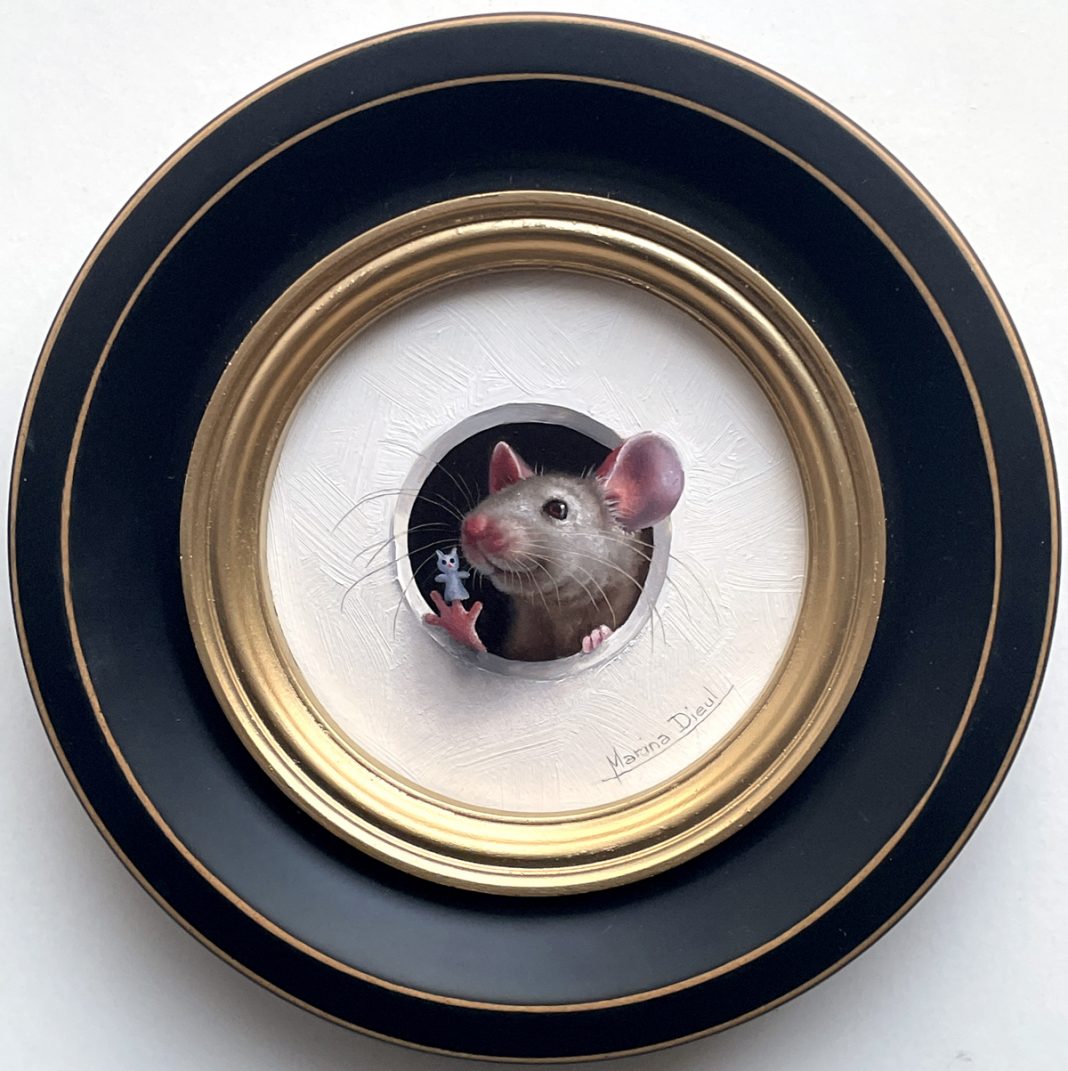 Marina-Dieul_Petite-Souris-836 Marina Dieul Petite Souris 836 little mouse mice wildlife trompe l'oeil oil painting framed humorous art fantasy