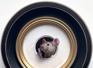 “Petite Souris 836” Marina Dieul Marina Dieul Petite Souris 836 little mouse mice wildlife trompe l'oeil oil painting framed humorous art fantasy