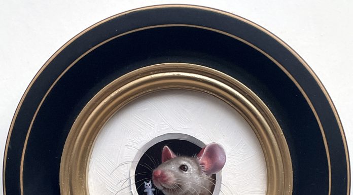 “Petite Souris 836” Marina Dieul Marina Dieul Petite Souris 836 little mouse mice wildlife trompe l'oeil oil painting framed humorous art fantasy