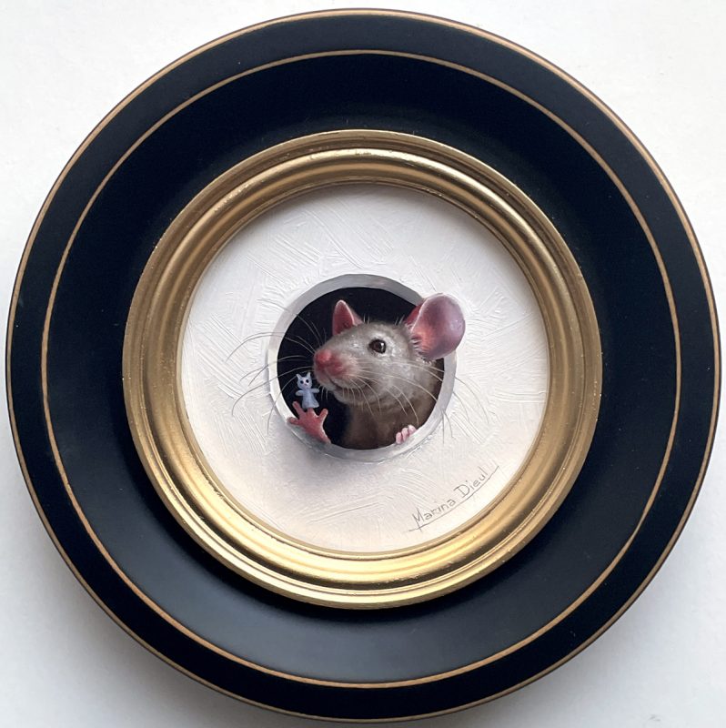 Marina Dieul Petite Souris 836 little mouse mice wildlife trompe l'oeil oil painting framed humorous art fantasy