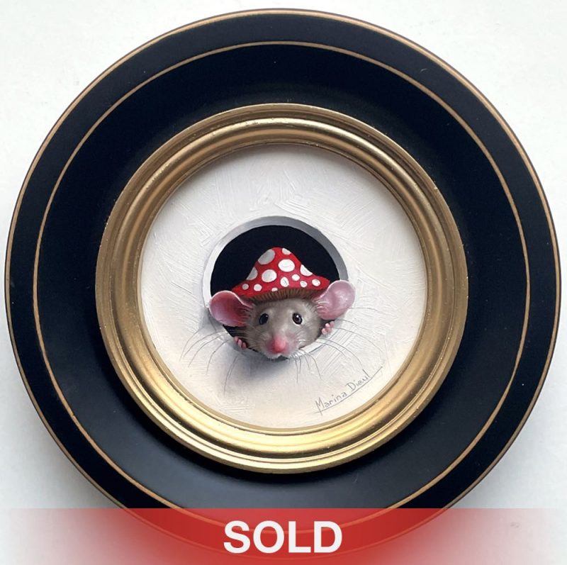 Marina Dieul Petite Souris 837 little mouse mice wildlife trompe l'oeil oil painting framed humorous art fantasy sold