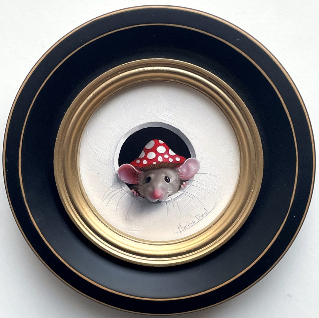 Marina-Dieul_Petite-Souris-837 Marina Dieul Petite Souris 837 little mouse mice wildlife trompe l'oeil oil painting framed humorous art fantasy