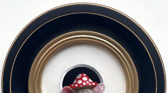 “Petite Souris 837” Marina Dieul Marina Dieul Petite Souris 837 little mouse mice wildlife trompe l'oeil oil painting framed humorous art fantasy