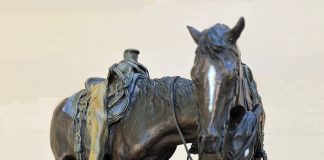 Ron Stewart Dog Tired horses equine western bronze sculpture heard dog