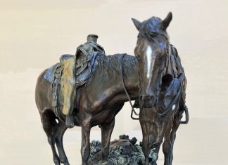 Ron Stewart Dog Tired horses equine western bronze sculpture heard dog