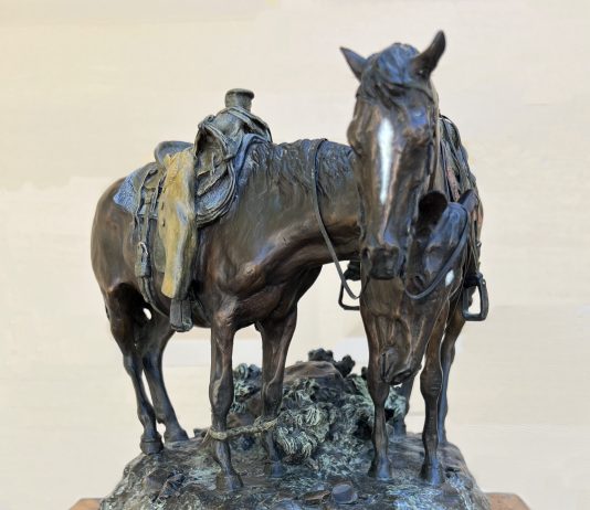 Ron Stewart Dog Tired horses equine western bronze sculpture heard dog