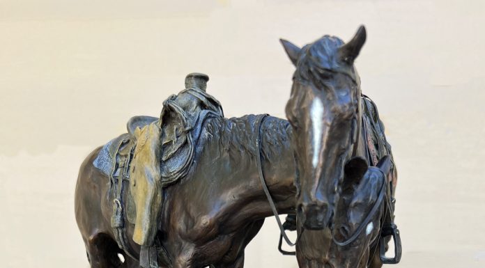 Ron Stewart Dog Tired horses equine western bronze sculpture heard dog