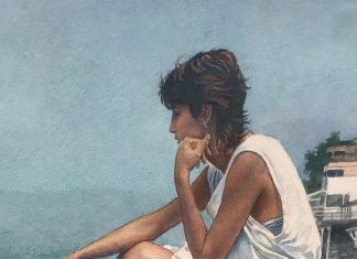 steve hanks shore steps figure figurative woman beach ocean watercolor painting