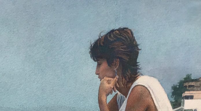 steve hanks shore steps figure figurative woman beach ocean watercolor painting