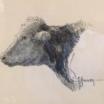 G. Harvey Cow Portrait drawing original western painting bovine